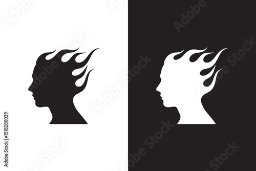 Flaming Hair Silhouette (Female Profile)