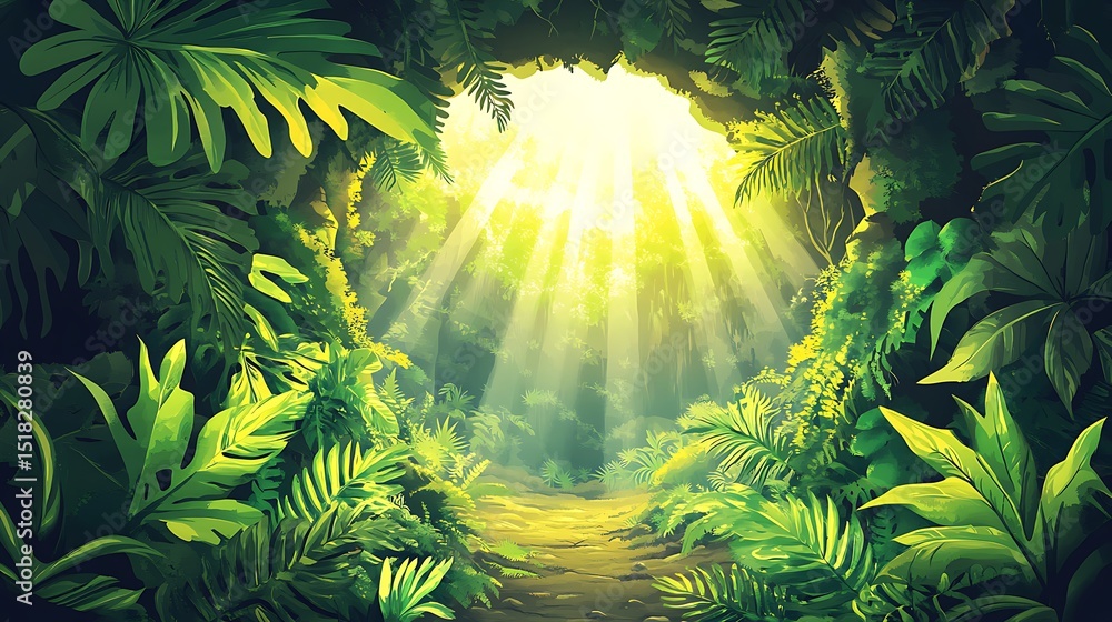 custom made wallpaper toronto digitalLuminous jungle path through cave opening sunlight tropical plants