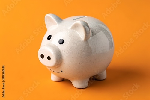 Realistic White Piggy Bank on Bright Orange Background – Minimalist High-Quality Image