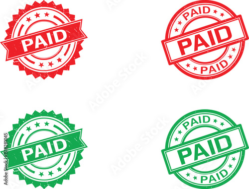Four red and green paid stamps and seals