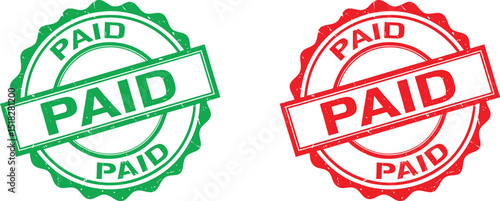 Green and red paid stamps for an invoice or receipt.