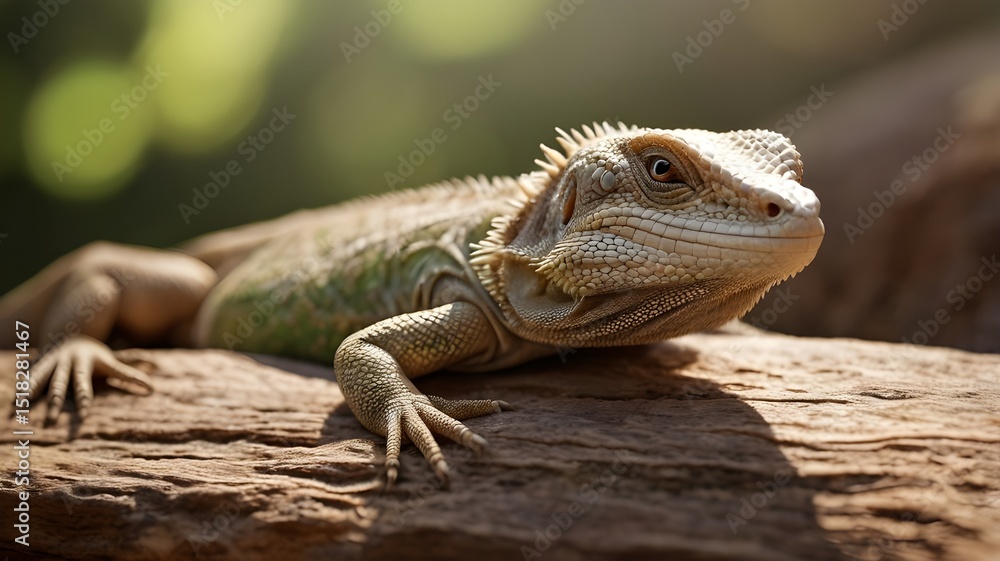 Fototapeta premium Calm Lizard Resting on a Sunlit Rock