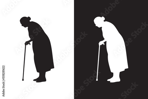 Elderly Woman with Cane Silhouette