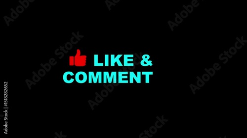 like icon and like ,comment text animation on black background.