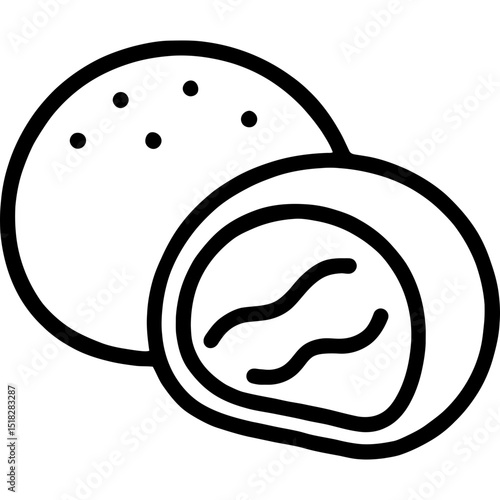 Minimalist vector icon of mochi with creamy center