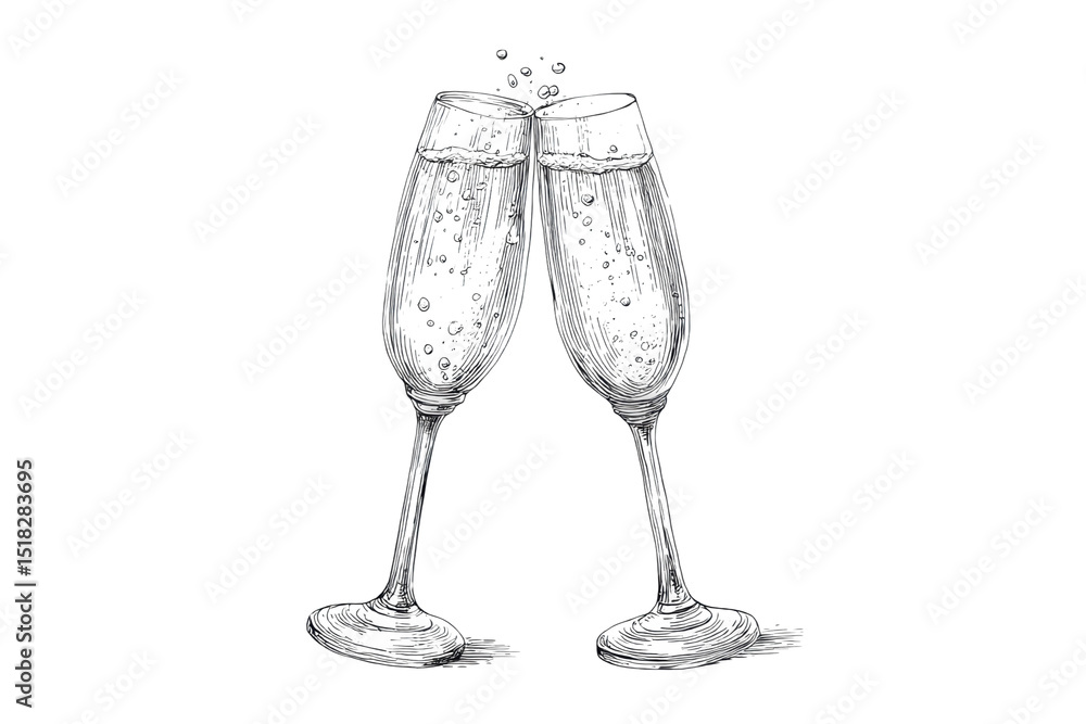 Fototapeta premium PNG Champagne glasses toasting with bubbles celebration cheers