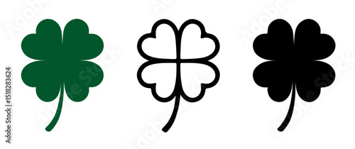 Four leaf clover flat icon set