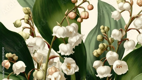Elegant botanical illustration of Lily of the Valley blossoms, super-resolution PNG