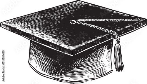 Square academic cap sketch engraving vector illustration. Scratch board style imitation. Black and white hand drawn image.