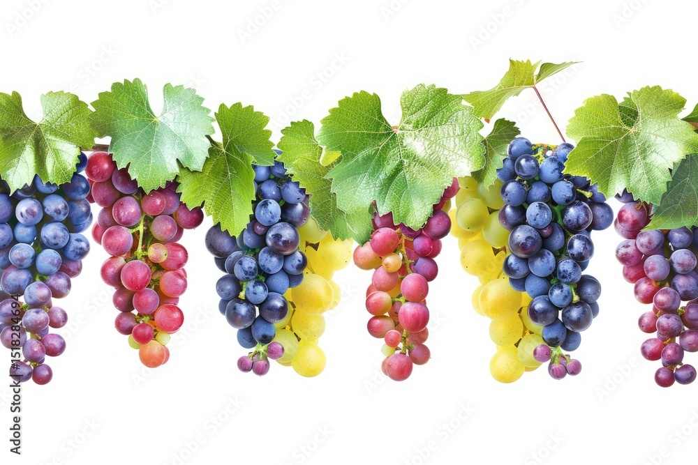 Detailed Picture of Colorful Grapes with Green Leaves a Fresh Vine Display Detailed Picture of Colorful Grapes with Green Leaves a Fresh Vine Display