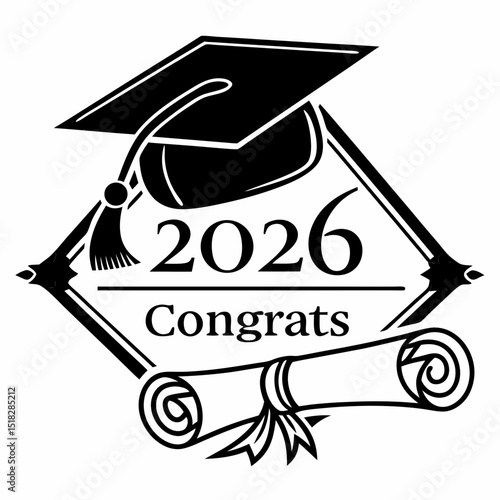 Class of 2026 Congrats greeting sign with academic cap and diploma & svg
