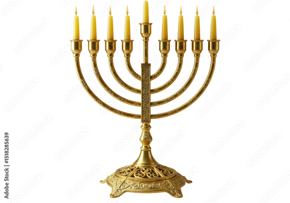 Fototapeta premium Isolated Classic Gold Menorah with Nine Candles
