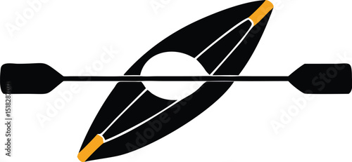Minimalist Kayak and Paddle Illustration Black Silhouette with Gold Accents on White Background