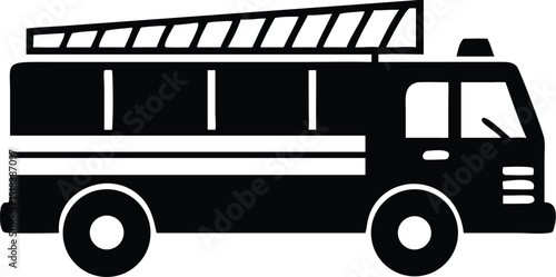Black and White of a Fire Truck with a Ladder on Top