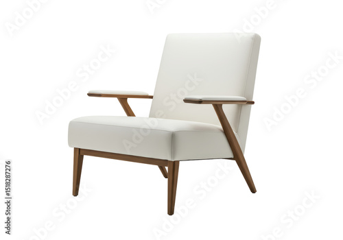 Wallpaper Mural Isolated Modern White Leather Armchair with Wooden Frame Torontodigital.ca