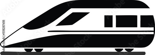 Isolated Black Silhouette Illustration of a Modern HighSpeed Train on a White Background