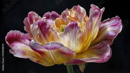 Painterly pink and yellow tulip captured in stunning realism