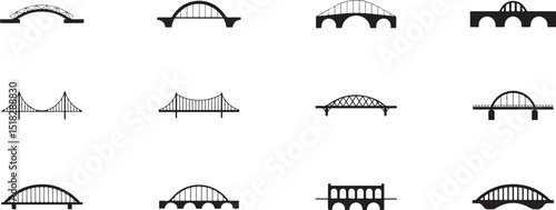 Collection of bridge silhouettes illustrating various architectural designs and construction styles