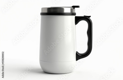 Wallpaper Mural White travel mug black handle isolated on white background. Stainless steel lid. Recyclable eco friendly drinkware. Portable beverage container for coffee tea. Kitchen utensil item. Minimalist Torontodigital.ca