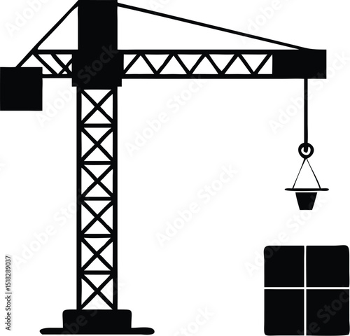 Crane Lifting Load Silhouette Construction Equipment, Building, Engineering, and Industrial Symbol