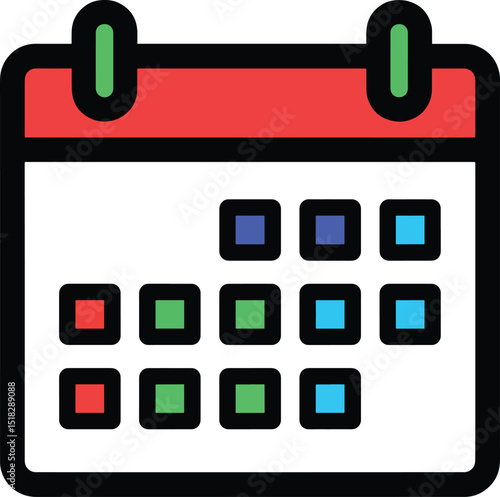A colorful calendar icon with squares representing dates displayed against a white background