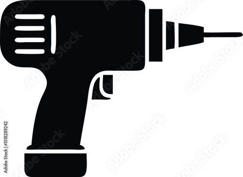 Black and White Illustration of an Electric Drill Tool with a Handle and Bit