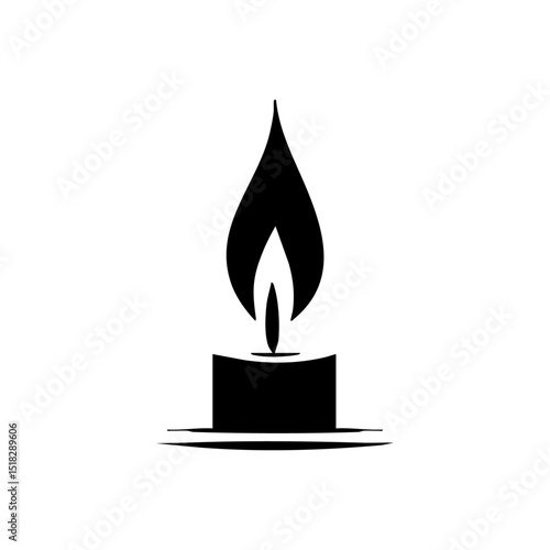 Minimalist black vector of a candle with a soft flame, symbolizing light and calm. Silhouette of a burning candle in simple design, ideal for wellness or memorial themes.



