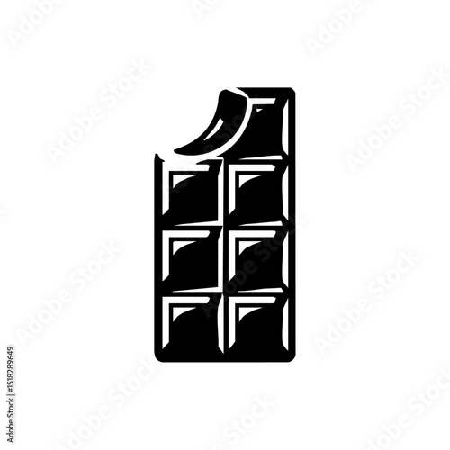 Black vector silhouette of a chocolate bar with a bite taken from the corner.

