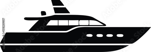 Sleek Black Yacht Silhouette on White Background Maritime Vessel Illustration and Nautical Design