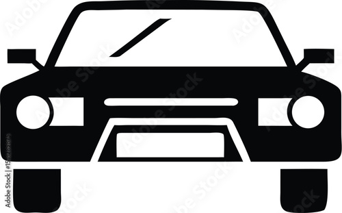Front View Black Car Icon Silhouette Automotive Design, Transportation Symbol, Vehicle Clipart