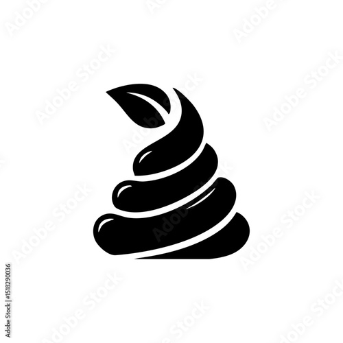 Eco friendly poop swirl logo with a leaf symbolizing biodegradable waste.

