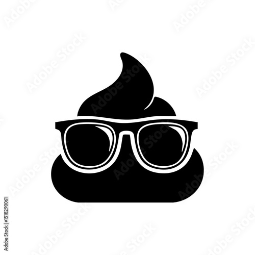 Funny poop emoji with sunglasses in minimalist black design. Trendy and quirky design combining humor and personality.




