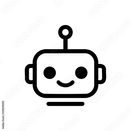 Minimalist vector logo of a smiling robot head with an antenna, friendly and approachable.

