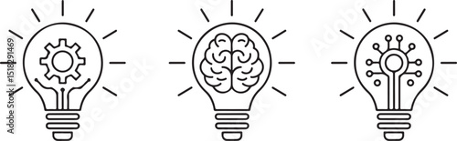 Conceptual icons representing ideas innovation and technological progress within light bulbs