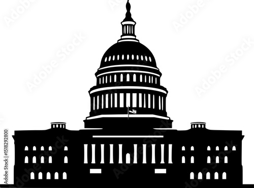 Washington Capitol building skyline silhouette,Washington building flat vector icon
