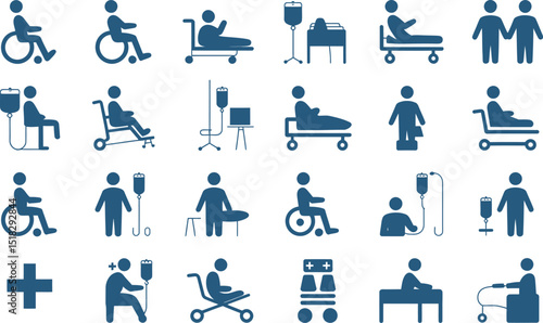 Medical and healthcare icons showing hospitalization,disability and assistance blue graphics
