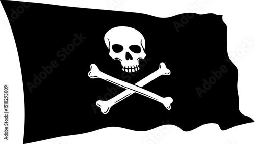 pirate flag with a skull and crossbones silhouette, skull and crossbones flag silhouette icon
