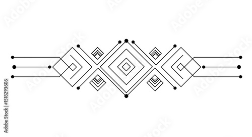 Geometric vector decorative border design in black and white on transparent background