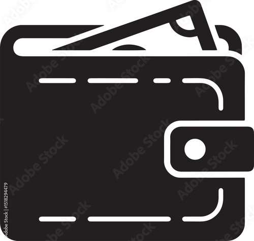 A black wallet icon filled with money The wallet is closed by a button