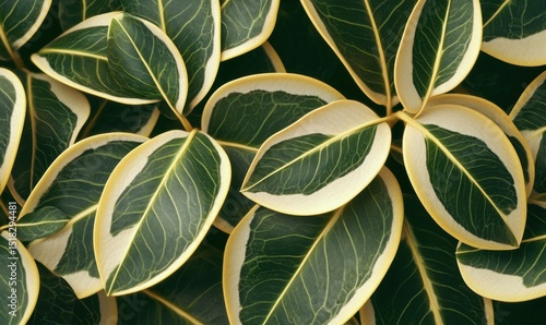 Variegated leaves, close-up, garden, natural texture, botanical background, for design