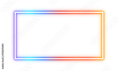 Blue neon rectangular frame. Glowing LED light border. Laser line effect with empty center. Futuristic neon sign design. Isolated on transparent . Perfect for digital art, posters, mockups. PNG