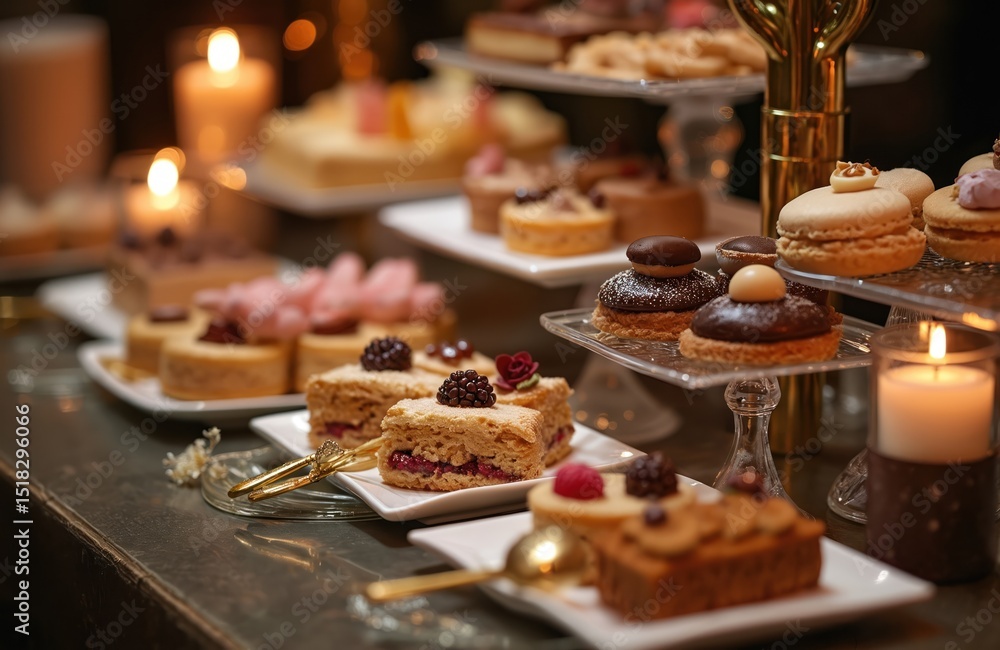 Dessert buffet with various sweets at hotel event. Cakes, pastries, macarons, and other confectionery delicacies on display. Confectionery, sweets, deserts, sugar desserts in luxury style. Dessert buffet with various sweets at hotel event. Cakes, pastries, macarons, and other confectionery delicacies on display. Confectionery, sweets, deserts, sugar desserts in luxury style.