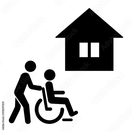 自宅まで送迎される車椅子ユーザーとヘルパーのアイコン