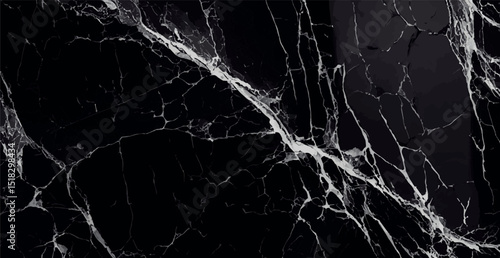Black marble texture design, dark marble surface, curved golden lines, abstract panoramic background design - Vector illustration