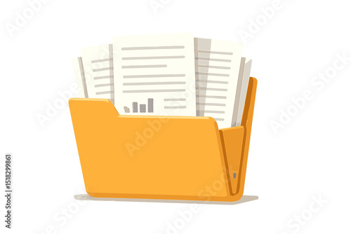 Organized documents in an orange folder on a white background representing data management and efficiency