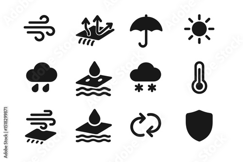 Weather symbol icons representing various meteorological conditions and activities for forecasts and planning