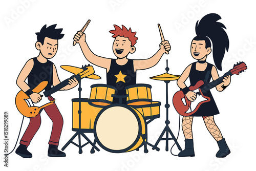 Young musicians perform together on stage during a lively band rehearsal in a vibrant rehearsal space