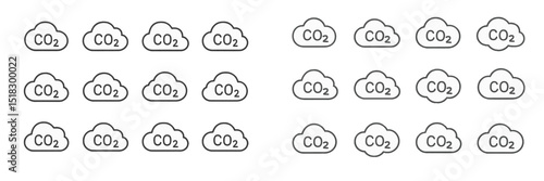 Illustration of carbon dioxide cloud icons in a grid format representing climate change and environmental concepts