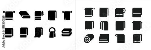Various towel and blanket icons displayed on a white background showcasing different styles and arrangements