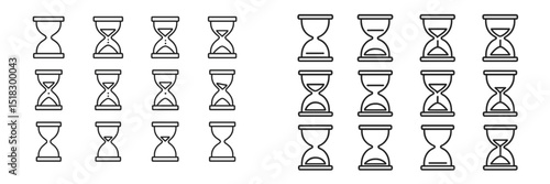 Hourglass illustrations arranged in a grid pattern showcasing various designs and styles on a white background